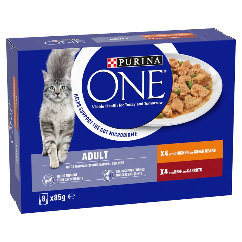 Purina One Cat Pouches Chicken and Beef 8x85g
